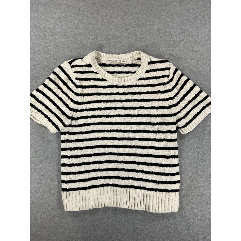 Abercrombie & Fitch Womens XS Striped Short Sleeve Knit Sweater Cream Black 2989